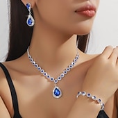 cheap Jewelry Sets-Jewelry Set Three-piece Suit Rhinestone Chrome Earrings Necklace Women's Fashion Jewelry Set For Wedding