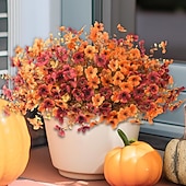  12 pachete de flori artificiale de toamnă, camouflage, pentru exterior, plante artificiale, decorațiuni de Halloween, mătase artificială rezistentă la UV, pentru Ziua Recunoștinței, care nu se decolorează, pentru ușa din față, verandă, terasă, curte, balc