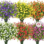  24 Bundles Artificial Flowers for Outdoors Decoration Fake Flowers UV Resistant Faux Plastic Greenery Eucalyptus Plants for Spring Summer Garden Patio Indoor Outdoor Home Decor, Multicolor
