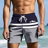 cheap Geometric Print-Men's Striped Mountain Swim Trunks Bathing Suits Swim Shorts Board Shorts Mid Waist Casual Casual Beach Vacation Wear Side Pockets Mesh Lining Elastic Drawstring Waist Designer Clothing Apparel