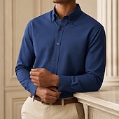 economico Camicie eleganti da uomo-camicia da uomo in misto lyocell, camicia elegante blu navy