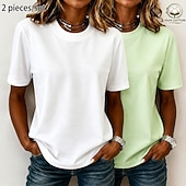 abordables Camiseta lisa-Camiseta básica clásica moderna de 100% algodón para mujer de manga corta cuello redondo regulares casuales para salir negra  roja blanca + rosa blanca  negra verde  azul blanca + naranja verano