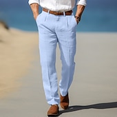 economico Vacanza-Per uomo Pantaloni di Lino Pantaloni Pantaloni casual Pantaloni Estivi Pieghettato Bottoni Semplice Comodità Traspirante Lunghezza intera Quotidiano Affari Ferie Moda Stile Classico Blu Cachi