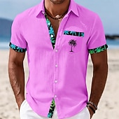 preiswerte Tropische Pflanzen-Herren Kokospalme Tropische Pflanzen Sommer Hawaiihemd Tropische Hemden Alohahemd Kurzarm Hawaiianisch Täglich Strandurlaub Sommer Umlegekragen 3D-Druck Eine Tasche vorne Hemden mit Knopfleiste Blau