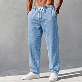 cheap Casual Pants-SoftFade™ Men's Trousers Casual Pants 100% Cotton Denim Pants Drawstring Elastic Waist Straight Leg Plain Comfort Breathable Full Length Casual Daily Outdoor Vacation Fashion Navy Blue Light Blue