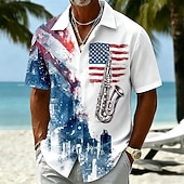 4th of July 2026 250th Men's Guitar American Flag Shirt Summer Shirt Button Up Shirt Short Sleeve Patriotic Outdoor Festival Summer Spring Turndown 3D Print Collared Shirts Blue Blue 3# Blue 2# Blue