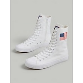  Witte, patriottische canvas sneakers voor dames met hoge schacht – veterschoenen met Amerikaanse vlag voor Onafhankelijkheidsdag en parades &casual streetwear