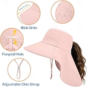 abordables Artículos para el hogar-Sombrero de sol para mujer, plegable, de ala ancha, con solapa para cubrir el cuello y abertura para coleta. Permite llevar coleta sin oprimir la cabeza. Transpirable y fresco, ideal para vacaciones