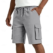 abordables Shorts décontractés-Men's Cargo Shorts Shorts Summer Shorts Casual Shorts Jacquard Pocket Elastic Waist Plain Comfort Breathable Knee Length Casual Outdoor Beach Vacation Fashion Black White Micro-elastic