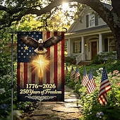  Bandeira de jardim comemorativa do 250º aniversário dos EUA, bandeira patriótica dupla face com águia e cruz, 1776-2026, decoração cristã para jardim externo (30x45 cm)