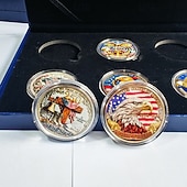  Conjunto de 6 moedas comemorativas do 250º aniversário dos EUA em caixa de presente, moedas patrióticas para colecionadores de 1776 a 2026, lembrança do Dia da Independência, moedas históricas