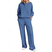 preiswerte Trainingsanzüge-Damen Pullover-Trainingsanzug-Sets 2-teiliger Trainingsanzug Lounge-Outfits  Kordelzug mit Tasche Einfarbig Sportbekleidungsset Herbst Dunkelgrau Schwarz Fitnessstudio Fitnesstraining Leger Winddicht