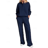 preiswerte Trainingsanzüge-Damen Pullover-Trainingsanzug-Sets 2-teiliger Trainingsanzug Lounge-Outfits  Kordelzug mit Tasche Einfarbig Sportbekleidungsset Herbst Dunkelgrau Schwarz Fitnessstudio Fitnesstraining Leger Winddicht