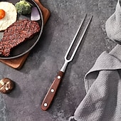 billige Grills og utendørs kokk-Grillgaffel i rustfritt stål med trehåndtak, perfekt for grilling av kjøtt, bruk på kjøkkenet, camping utendørs og servering av kjøtt