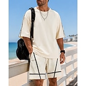 cheap Tracksuits-Men's Tracksuit Jogging Suit Workout Suits Drawstring with Pocket Color Block Running T-Shirt With Pants Athletic Clothing Set Summer Spring Dark Grey Black Outdoor Travel Sports Moisture Wicking