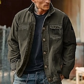 cheap Cargo Jackets-Men's Lightweight Jacket Cargo Jacket Casual Jacket Daily Vacation Wearable Pocket Spring Fall Plain Fashion Classic Lapel Regular Navy Blue Khaki Army Green Jacket