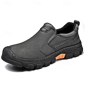cheap Slip-On Casual Shoes-Men's Vintage Casual Daily Outdoor Hiking PU Leather Comfortable Slip-on Black Khaki Gray Summer Spring Fall