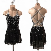 Недорогие Figure Skating Dresses-Figure Skating Dress Women's Ice Skating Dress Black Patchwork Open Back Stretchy Training Competition Skating Wear Classic Crystal / Rhinestone Sleeveless Ice Skating Figure Skating