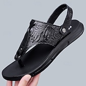 abordables Sandalias casuales-Sandalias marrones de tiras para hombre con estampado de cocodrilo, ligeras y cómodas, ideales para vacaciones, viajes, uso en resorts, ocio diario y relajación en climas cálidos.