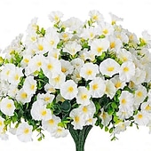  8 Bundles Artificial Flowers for Outdoors, Fake Plastic Morning Glory Petunias Plant, Faux Colorful Silk for Outside Planter Garden Front Porch Door Spring Summer Decor