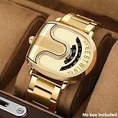 abordables Quartz Watches-Men's Luxury Gold Watch Creative Unique Design Rolling Disc Dial Futuristic Cyberpunk Style Stainless Steel Band Waterproof Fashion Cool Casual Wristwatch Gifts for Men