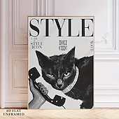 Недорогие Animal Prints-Retro Fashion Animals Poster, 1pc Unframed Popular Black Cat Print Magazine Canvas Prints, Wall Decor, Artwork Wall Painting for Gift, Bedroom, Bathroom, Living Room, Home and Dormitory Decoration