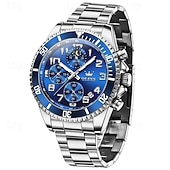 economico Orologi al quarzo-Orologio cronografo da uomo Olevs di lusso con quadrante verde, bicolore in acciaio inossidabile, fasi lunari, impermeabile, luminoso, analogico al quarzo, orologio da polso da uomo con quadrante