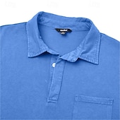 abordables Polo classique pour homme-SoftFade™ Men's Polo Shirts 100% Cotton Acid Wash Shirt Casual Holiday Lapel Short Sleeve Fashion Basic Plain Pocket Distressed Summer Spring All Seasons Dark Brown Black Light Green Pink Navy Blue