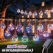 abordables Lampes d’extérieur solaires-Guirlande lumineuse solaire d'extérieur de 8 m, 16 LED, style rétro, en corde de chanvre, 8 modes d'éclairage, étanche, idéale pour villa, jardin, cour, arbre, camping, café, décoration d'ambiance de