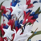  July 4th Patriotic Outdoor Decoration, 6pcs Red, White & Blue Artificial Flowers, Outdoor Faux Floral Arrangements for Independence Day, Memorial Day, Anniversary, Courtyard, Porch, Dining Table