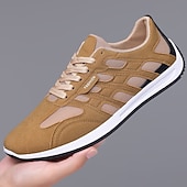 baratos Zapatos Informales con Cordones-Men's Tan Casual Sneakers Lace-Up Lightweight Comfort Walking Shoes Soft Smart Casual Footwear for Daily Wear, Travel, Weekend Outings and Everyday Leisure