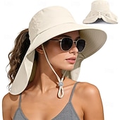 abordables Artículos para el hogar-Sombrero de sol para mujer, plegable, de ala ancha, con solapa para cubrir el cuello y abertura para coleta. Permite llevar coleta sin oprimir la cabeza. Transpirable y fresco, ideal para vacaciones