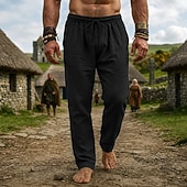 abordables Fondos-Medieval Renacimiento Pantalones Vikingo Tejido con 95% de mezcla de lino Plano Disfraz Hombre Víspera de Todos los Santos Carnaval Rendimiento LARP Feria Ren Adulto Pantalones