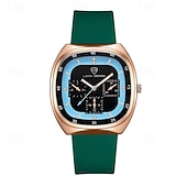 abordables Relojes de Cuarzo-Reloj de lujo para hombre, cronógrafo cuadrado de moda, reloj de pulsera de cuarzo para hombre, resistente al agua, deportivo, casual, con correa de silicona, luminoso, multifunción, correa marrón,