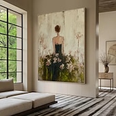 cheap Abstract Paintings-Handmade Oil Painting Canvas Wall Art Decoration Modern Abstract Character Girl for Home Living Room Bedroom Decor Rolled Frameless Unstretched Painting