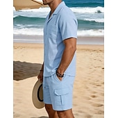 economico Camicie di lino-Per uomo Due pezzi Set Camicia Set estivo E Shorts Impostare Semplice Casuale Quotidiano Spiaggia Collo ripiegato Manica Corta Estate Primavera Moda Casual Confortevole Abbigliamento