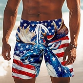  4th of July 2026 250th Men's American Flag Deer Swim Trunks Bathing Suits Swim Shorts Board Shorts Mid Waist Patriotic Daily Holiday Side Pockets Mesh Lining Elastic Drawstring Waist Designer