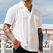 cheap Men's Smart Casual Shirts-Men's Shirt Casual Shirt Button Up Shirt Jacquard Shirt Black White Short Sleeve Plain Shirt Collar Casual Daily Buttons Clothing Apparel Elegant Fashion Casual