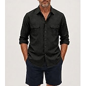 abordables Clásico-Camisa de lino transpirable para hombre - camisa casual de verano de manga larga - azul, negro, blanco