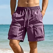 billiga Vardagsshorts-Herr Taktiska shorts Outdoor Shorts Beach Shorts Casual shorts Snörning Elastisk midja Flera fickor Ensfärgat Snabb tork Lättvikt Knelängd Ledigt Dagligen Streetwear Mode Klassisk Stil Svart Purpur