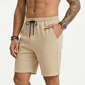 cheap Casual Shorts-Men's Shorts Summer Shorts Beach Shorts Casual Shorts Jacquard Pocket Elastic Waist Plain Comfort Breathable Knee Length Outdoor Beach Vacation Vacation Fashion Khaki Black Micro-elastic