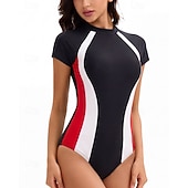 economico Rash Guards Interi-Per donna Costume da Bagno Rash Guard Costume da bagno Costumi da bagno sportivi Geometrico Patchwork Gamba corta Protezione Solare UV Asciugatura Rapida Alta elasticità Manica Corta Costume da Bagno