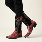 tanie Wysokiej jakości skórzane buty-męskie czerwone haftowane kowbojskie buty – zabytkowe, westernowe buty do jazdy konnej, designerskie obuwie na rodeo, koncerty country, festiwale muzyczne i występy sceniczne
