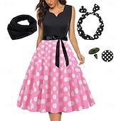 abordables Tenues-Années 1950 Rétro Vintage Rockabilly Robe trapèze Robe Évasée Pois Déguisement Femmes Fête / Soirée Enterrement de Vie de Jeune Fille Adulte Robe Bandeau Robes de soirée