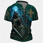  Per uomo Lupo Croce Maglia Henley Maglietta Manica Corta maglietta Stampa 3D Collo con lacci Henley Camicia Scuro Quotidiano Festival Blu verde 1# Verde Primavera & Estate Abbigliamento S M L XL 2XL