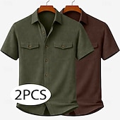 economico Camicie da lavoro da uomo-Da uomo Camicia Camicia casual Camicia di Velluto a Coste Camicia con Bottoni Bianco + giallo Beige + nero Bianco+Beige Verde militare + nero Blu navy + giallo Manica Corta Semplice Colletto a Camicia