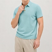 cheap Men's Classic Polo-Men's Cooling Ice Silk Seersucker Polo Shirts Textured Casual Work Lapel Short Sleeve Basic Modern Plain Textured Lightweight Buttons Spring &amp; Summer Blue Navy Blue Cooling Ice Silk Seersucker Polo