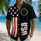  4th of July 2026 250th Men's American Flag Shirt Summer Shirt Button Up Shirt Short Sleeve Patriotic Outdoor Festival Summer Spring Turndown 3D Print Collared Shirts Blue Dark blue Black Green