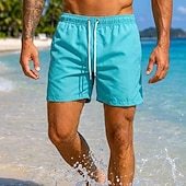 cheap Men's Swim Shorts-Men's Swim Trunks Swim Shorts Board Shorts Drawstring with Mesh lining Plain Solid Colored Quick Dry Above Knee Casual Beach Holiday Hawaiian Casual / Sporty Blue Khaki Stretchy