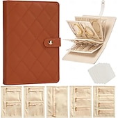 economico Portagioie e porta trucchi-Astuccio da viaggio per gioielli, pratico astuccio in pelle per gioielli da donna, con 5 pochette in velluto rimovibili per orecchini, anelli, collane e accessori da viaggio anti-groviglio.